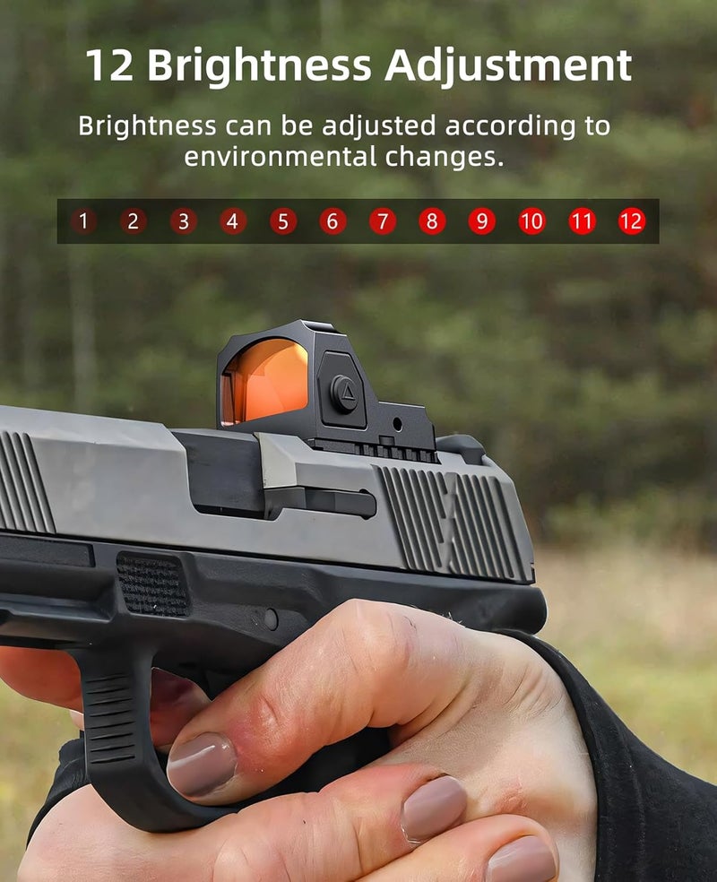 EZshoot Full Sized Red/Green Dot Motion Awake Optic for Pistols, 2MOA Dot, 12 Brightness Adjustment Red/Green Dot Scope, Suitable for RMR, Open Reflex Optics with Adapter Plate for MOS and Picatinny. - Image 4